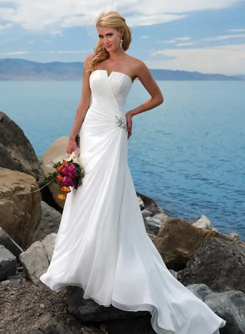 

Spring Cheap Slim Chiffon Beach simple cheap strapless vestido de noiva robe de mariee 2019 bridal gown Wedding Dresses Designer