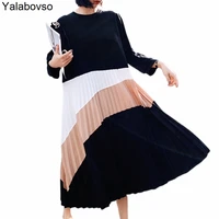 long sleeve womens fashion dresses female o neck ladies clothes autumn winter preppy styles splicing crimping color matching