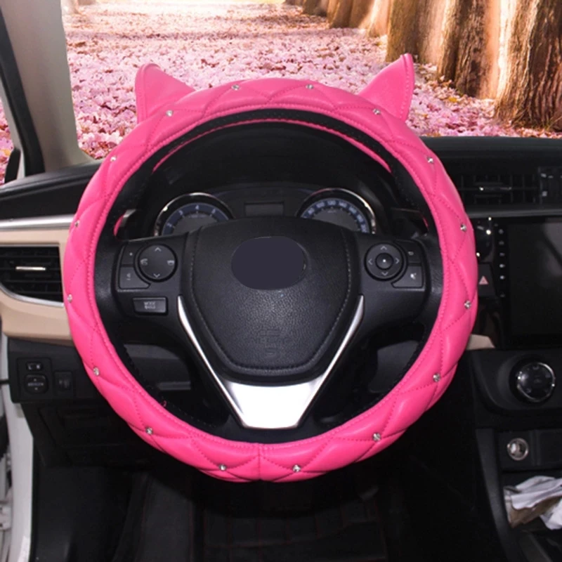 

1pc Cubre Volante Auto Mujer Cute Steering Wheel Cover For Girls Rhinestones Car Accessories Interior Woman Leather Coprivolante
