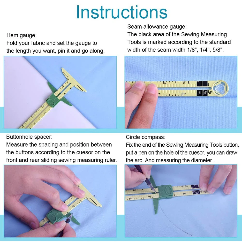 

5-in-1 T-Shaped Sliding Gauge Measuring Ruler with 4Pcs Heat Erase Pen Fabric Marker Pens for Sewing Quilting DIY Crafts Tools