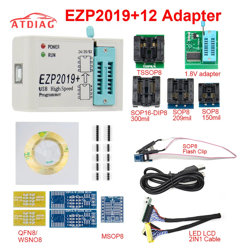 

Newest Version EZP2019 High-speed USB SPI Programmer ezp 2019 with 12 Support24 25 93 EEPROM 25 Flash BIOS Chip+7 Socket