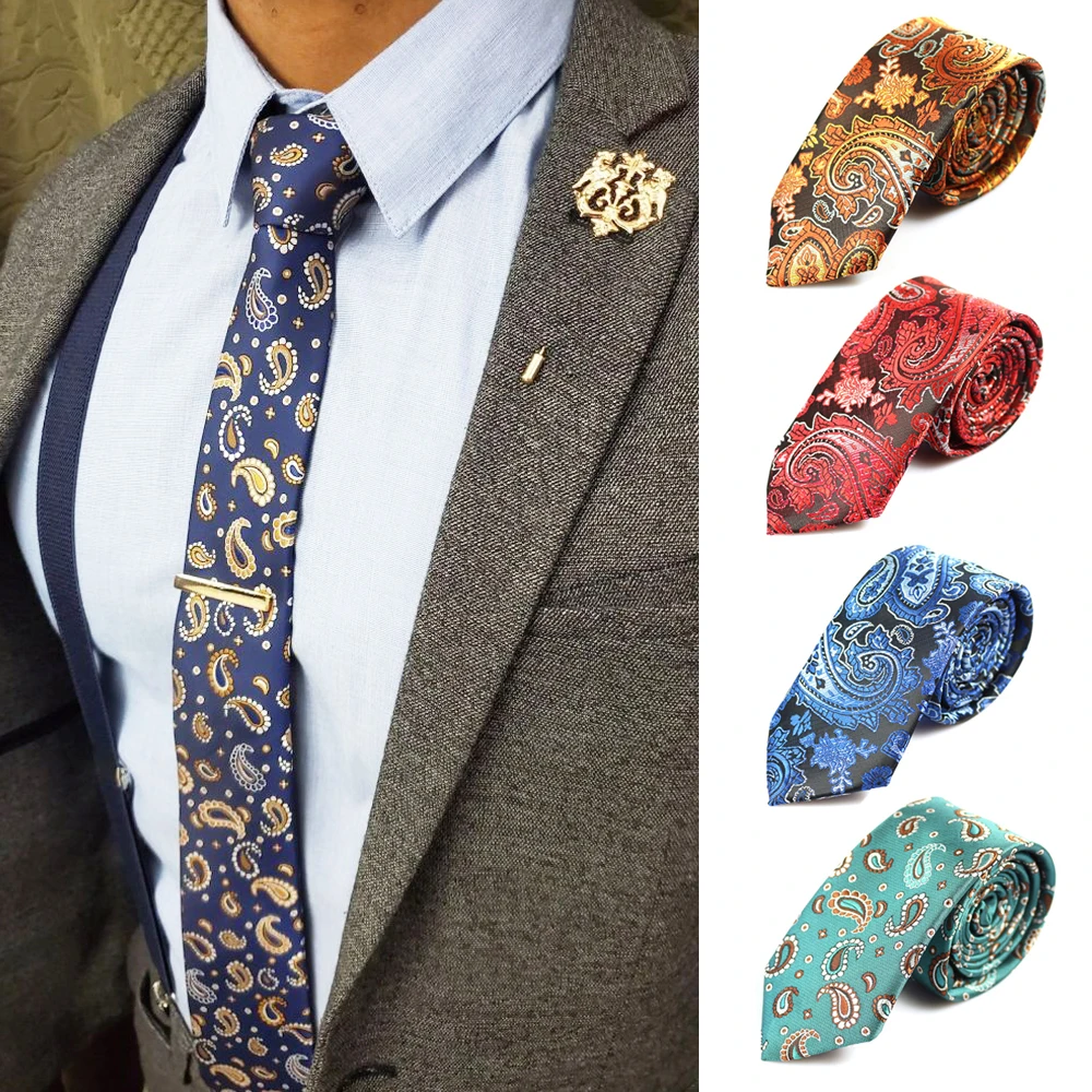 

Fashion Mens Ties Narrow Necktie 6cm Classic Paisley Tie for Men Formal Business Wedding Suit Neckwear Jacquard Woven Neckties