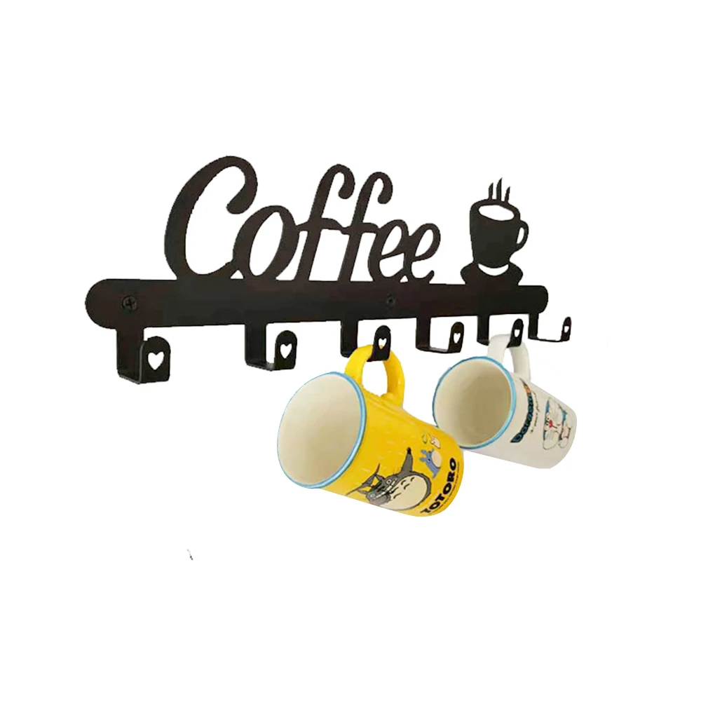 

Подвесная стойка для кофейной чашки, настенное крепление, 6 крючков, металлическая подставка под полку, подвесная кухонная стойка для хране...