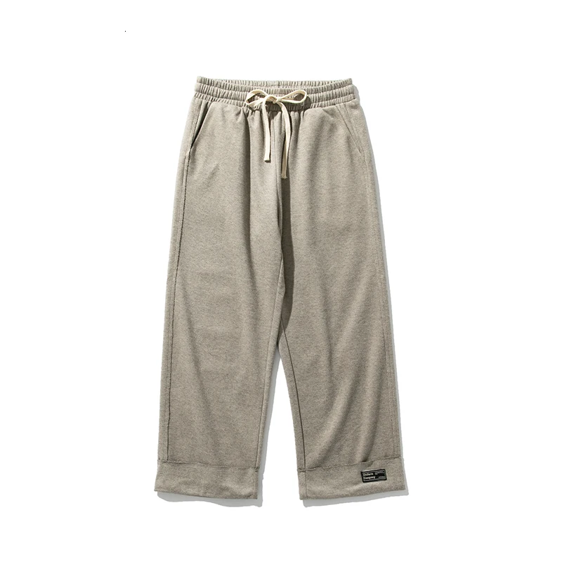 

2019 Winter Men's Thickening Patch Decorate Casual Pants Loose Wide Leg Pants Male Leisure Black/khaki Color Trousers Size M-2XL