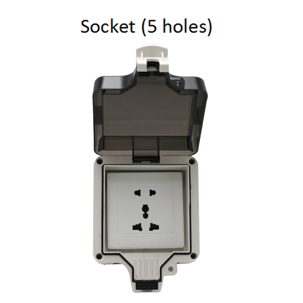5 hole socket IP66 3/5 отверстия Многофункциональная Универсальная Водонепроницаемая наружная настенная розетка с 2 портами USB 10A электрическая розетка с заземлением - Тип: 5 hole socket