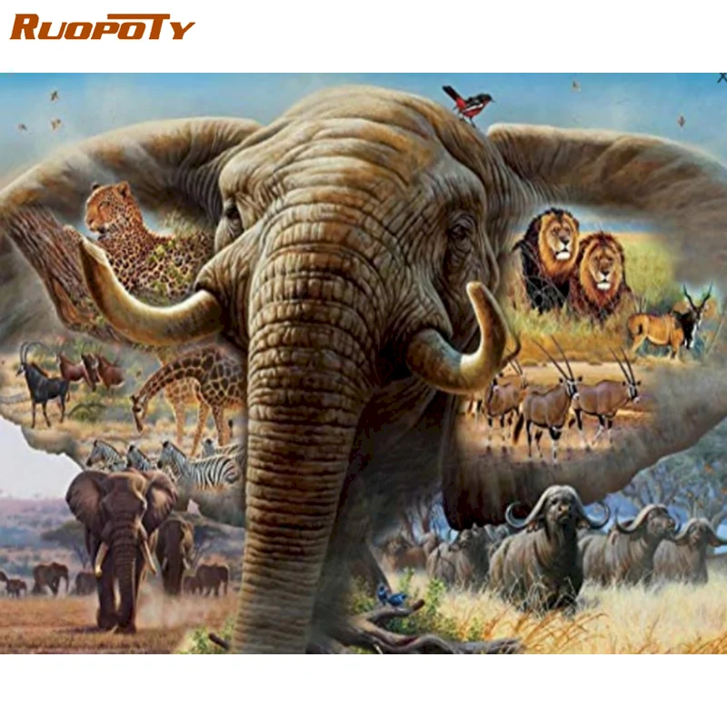 

RUOPOTY 5D DIY Diamond Painting Elephant Cross Stitch Kit Mosaic Diamond Embroidery Aniaml Rhinestone Picture Home Decoration