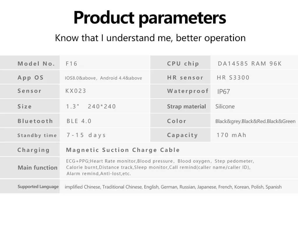 

F16 color screen smart watch heart rate blood pressure sleep monitoring waterproof outdoor sports pedal bracelet