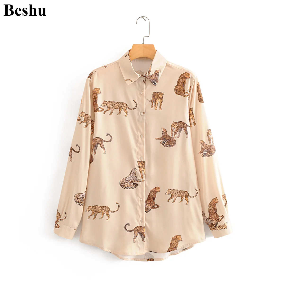 Модная рубашка za с животным принтом зеленая шифоновая женская блузка отложным