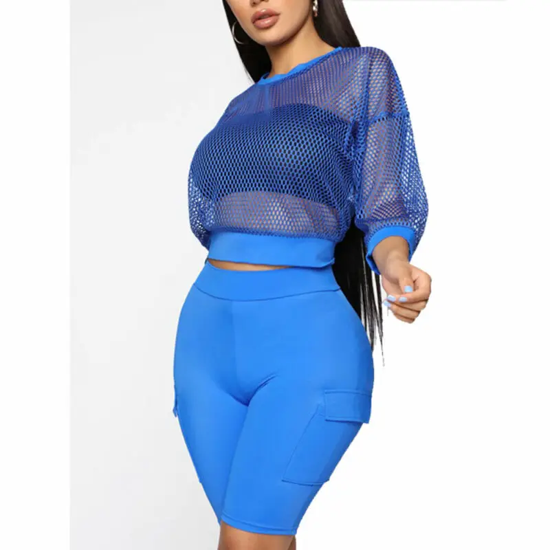

Women Casual Sexy Long Sleeve O Neck Fishnet Hollow Out See Through Slim Beach Bathing Bikini Cover Ups Crop Tops