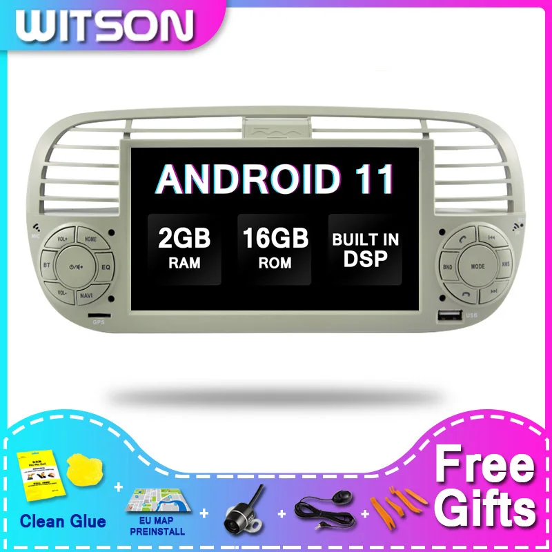 WITSON Android 11 Auto Radio Touch Monitor Car Audio System Multimedia for For FIAT 500 2 RAM+16GB 4 Core+DVR/WIFI+DSP+DAB