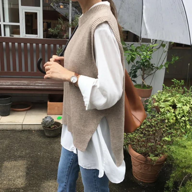 

2019 New Spring Autumn Wool Sweater Vest Women Sleeveless V-Neck Knitted Vest Female casual tank tops pullover Girls 1902