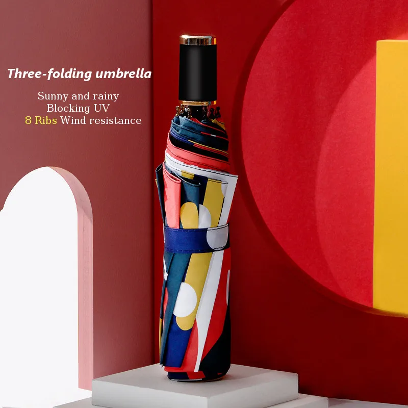 

Creative Graffiti Windproof Automatic Three Folding Umbrella Anti-UV Female Male 8 Bone Umbrellas Men Rain Women Gift Parasol