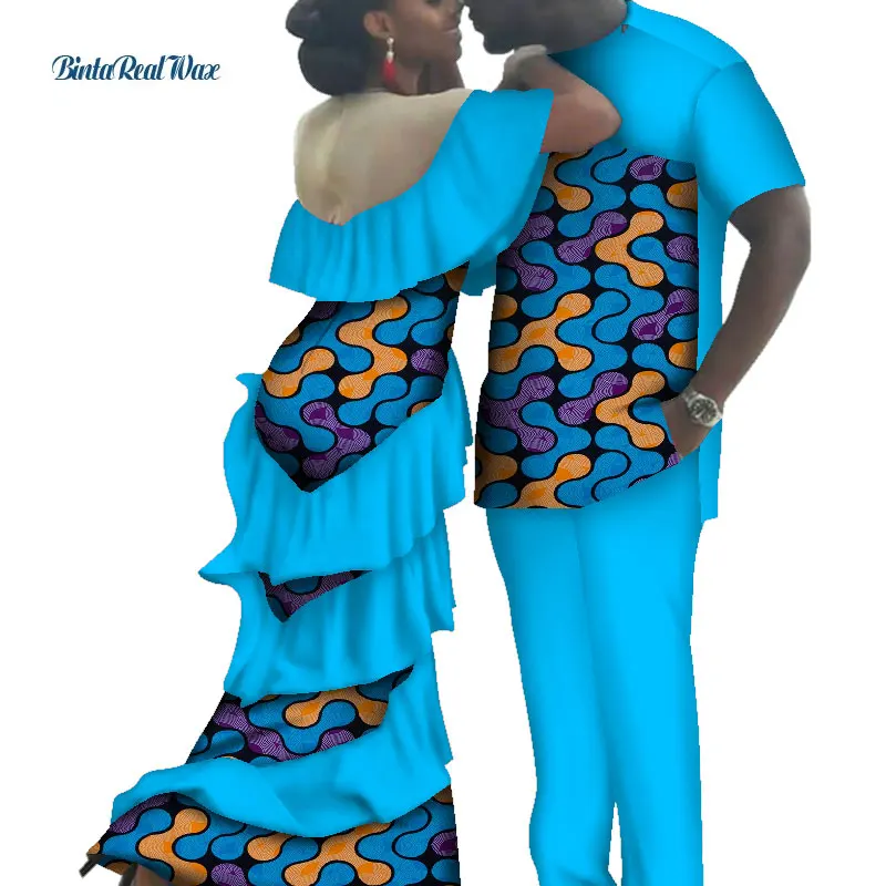 Африканский принт Длинные платья для женщин Bazin Riche Мужская рубашка и брюки