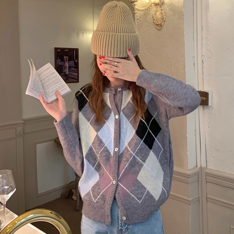 

y2kY2KY2K2021 New Korean Loose Retro Gentle Wind Ling Lattice Knitted Sweater Cardigan Coat Women's Autumn Coat