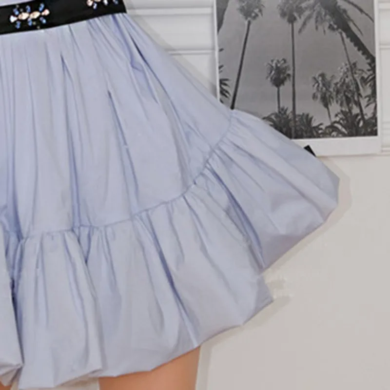 

DEAT 2021 New Autumn Winter And Summer Fashion Casual Diamond Pleated Corset Puff Sleeve Vest Suspender Dress Women SK939