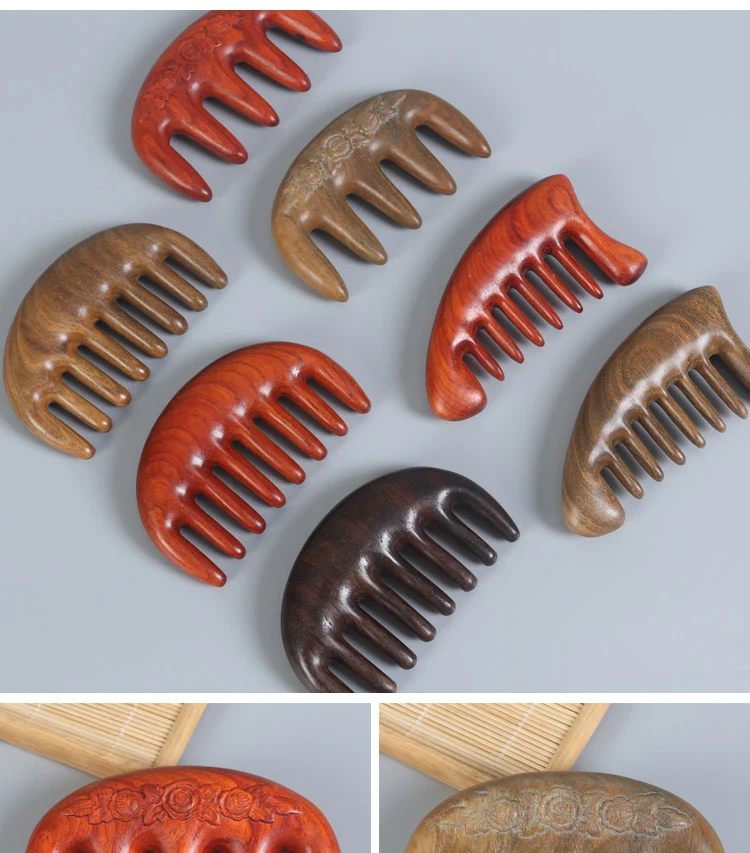 Guajacwood Meridian Massage Comb Five Teeth Sessile Wood Wide Tooth Natural Tan Wooden Scalp Head Scraping Combs |