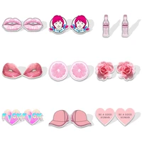 cute pink lips stud earrings acrylic for girls gift jewelry accessories acrylic resin epoxy stud earrings