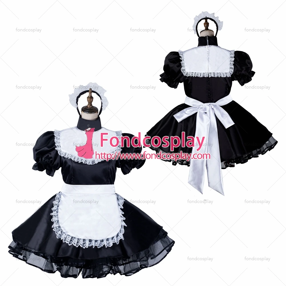 

Сексуальная одежда для взрослых с крестом fondcosplay, женское короткое черное атласное платье с замком, Униформа, белый фартук, костюм, индивиду...