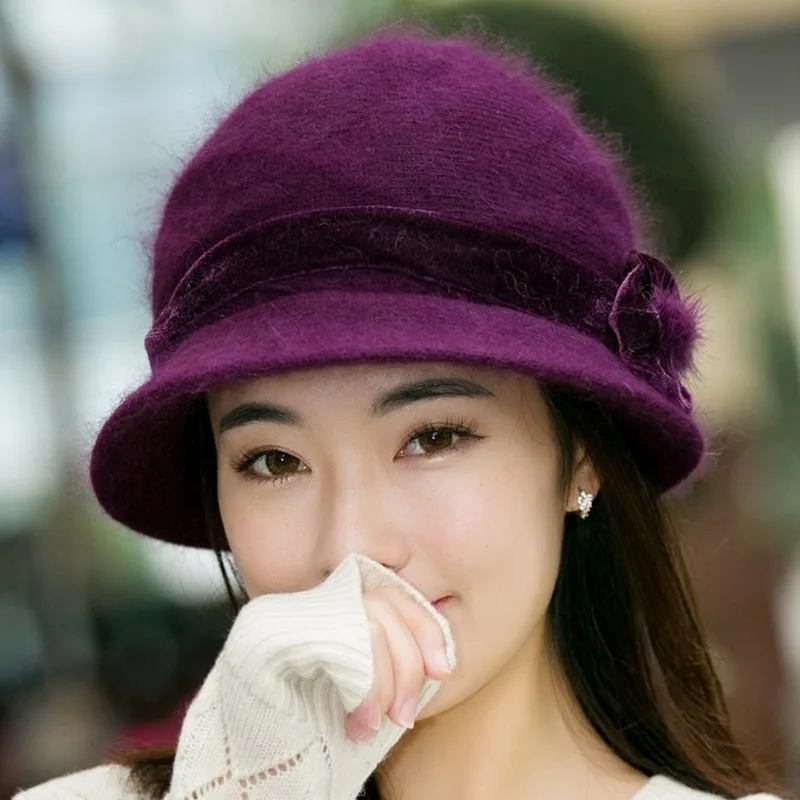 H7773 Women Warm Bucket Hat Female Winter Rabbit Hair Fisherman Cap Middle Age Mother Autumn Winter Thickened Plush Basin Hats