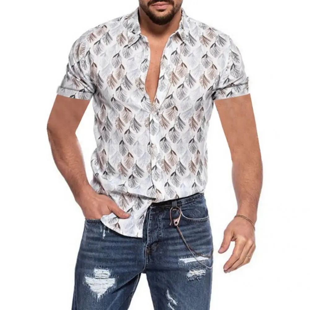 

Men's Shirts Men Hawaiian Comfy Chic Short Sleeve Leaf Printed Shirt Men Top Short Sleeve Streetwear Male Clothes Plus Size 4XL