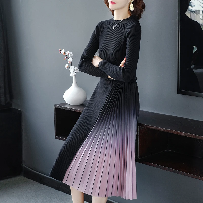 Модные корейский длинный свитер платье женские вязаные свитера платья