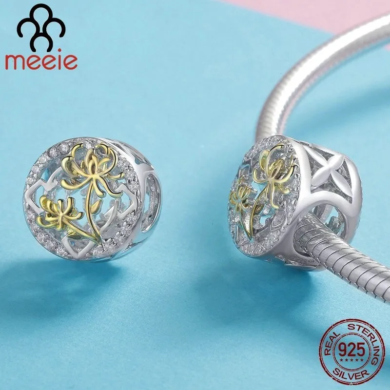 Женские круглые бусины Meeie подлинные весенние браслеты из стерлингового серебра