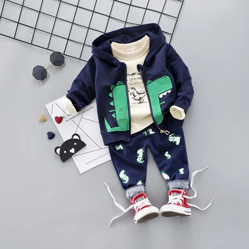 Детская одежда для мальчиков комплект с мультипликационным динозавром куртка