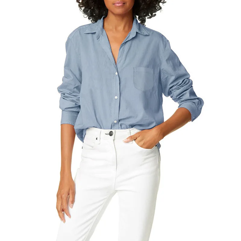 Женская Повседневная офисная блузка с длинным рукавом Однотонная рубашка