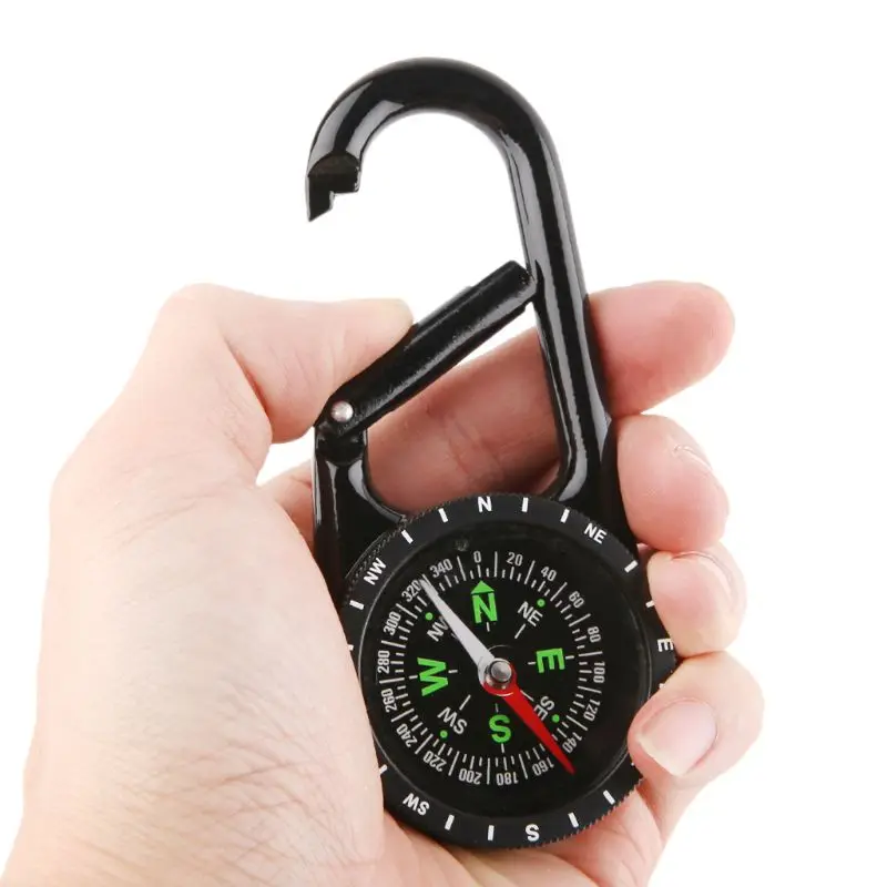

2 in 1 Zinc Alloy Compass Carabiner Outdoor Hiking Camping Hunting Keychain Big Dial Direction Guide