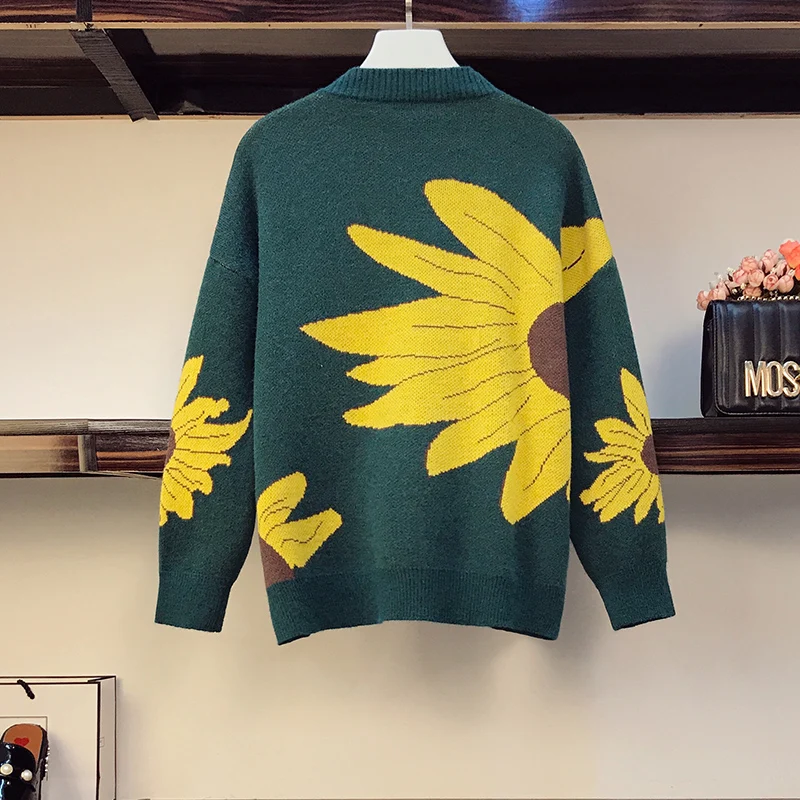 

Women Sweaters Winter Floral Printed Knitted Pullovers Loose Deep V-neck Sweater Streetwear Korean Ropa Mujer Jumper W051