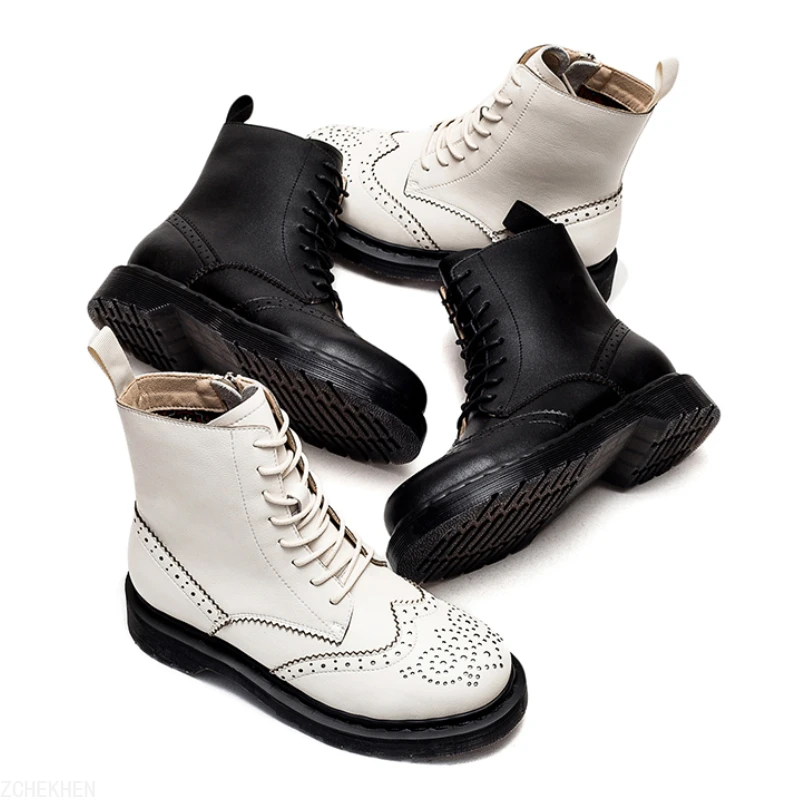 

2021 Women Boots Retro Chunky Boots Side Zipper Flats Women Shoes Luxury Women Ankle Boots Lace Up Bullock Boots