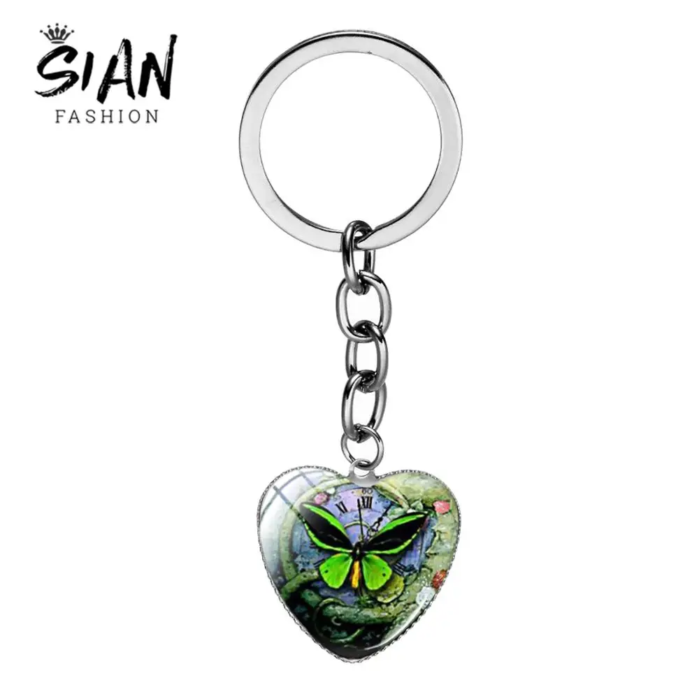 Азиатских Новинка очарование Зеленая бабочка в форме сердца Форма брелок