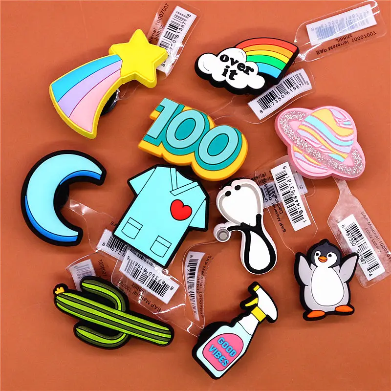 1pcs Good Vibes Shoe Decoration Accessories Moon Meteor Cactus Pink Planet 100 Points Croc Charms for Bracelets Jibz Kids Gifts
