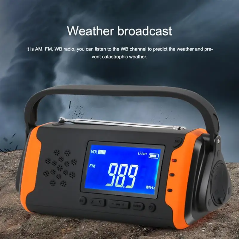 

Portable Solar Radio Outdoor Emergency LED Flashlight Hand Crank 4000mAh Long Endurance Power Bank NOAA Weather Alert FM/AM/WB