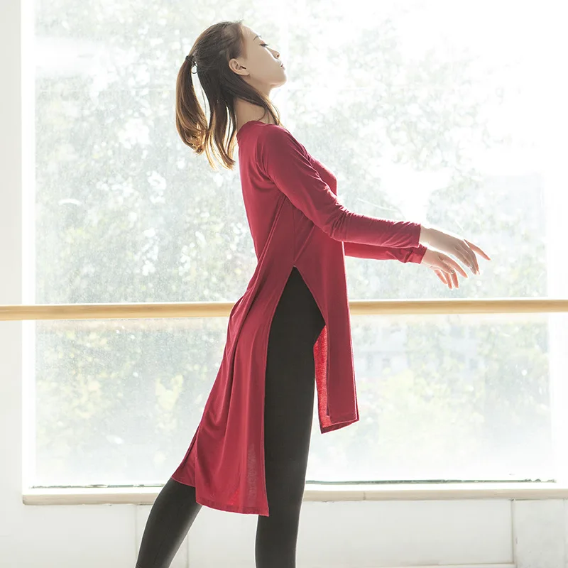 Женская длинная рубашка для йоги свободный танцевальный костюм с Боковым