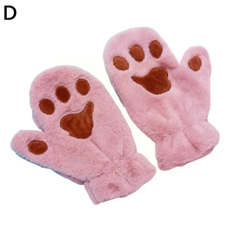 Женские зимние плюшевые перчатки с медведем кошачьими лапами и когтями милые