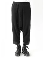mens harlan pants casual pants small foot pants spring and autumn new black elastic waist false two knitted double capri pants