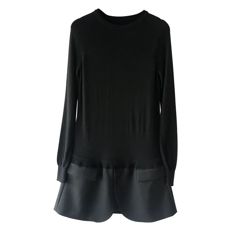 

Black Patchwork Lotus Leaf Hem Thin Sweater Top Ladies 2021 Spring And Autumn Women's Inner And Outer Wear