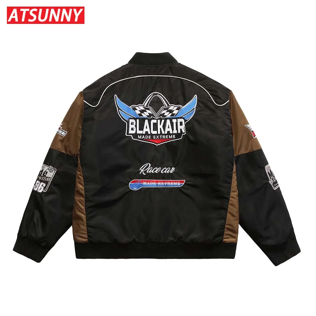 ATSUNNY Racing embroidered jacket Stitching color American retro Parkas Thicken national tide autumn and winter cotton coat