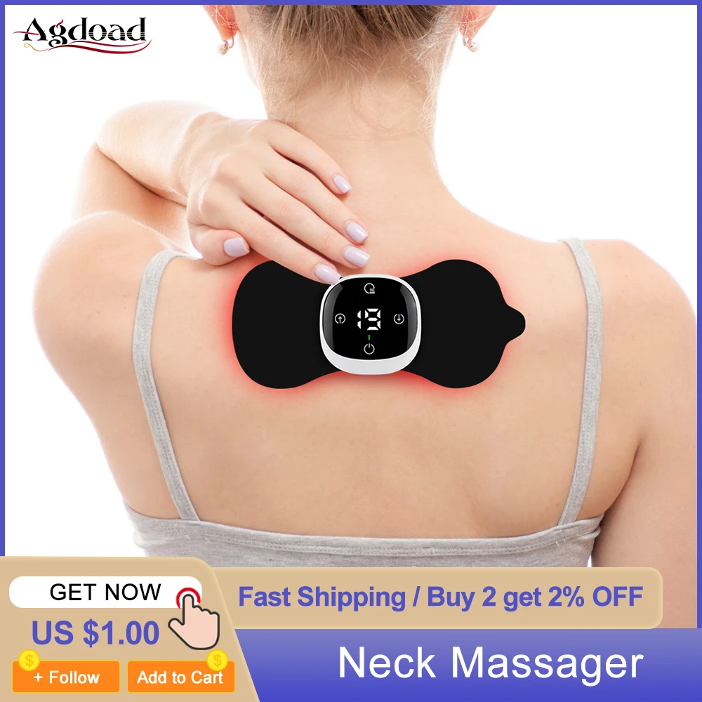 

Portable Neck Massager EMS Pulse Shoulder Electric Massager Mini Patch Hot Compress Intelligent Remote Control Cervical Relief