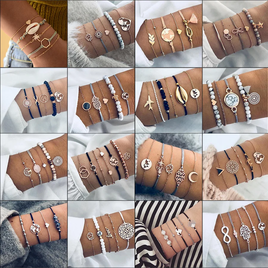 Винтаж Pulseras Mujer Модный женский браслет набор богемных ювелирных изделий Boho