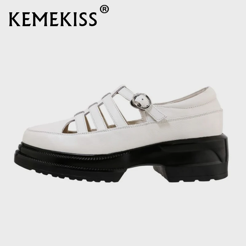 

KemeKiss из натуральной кожи туфли на высоком каблуке, с ремнями, женские босоножки, круглый носок, толстая подошва, платформа, с ремешками с пря...