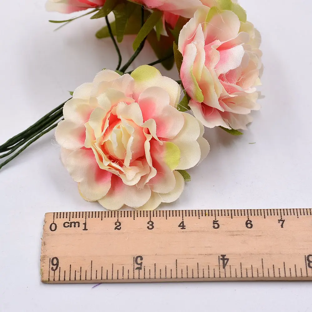 Искусственный цветок 6 шт. 5 см Шелковый ярко-розовый букет роз для свадебного