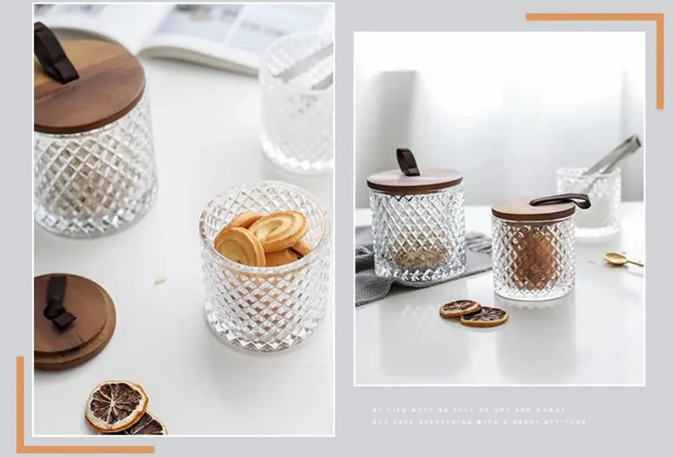 Стеклянные банки в форме ромба крышка из дерева акации алмазная стеклянная