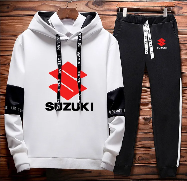 Толстовки для мужчин, автомобиль Suzuki с логотипом, унисекс, толстовка, модные мужские худи+ штаны, 2 предмета, спортивный костюм, Флисовая теплая Толстая спортивная одежда