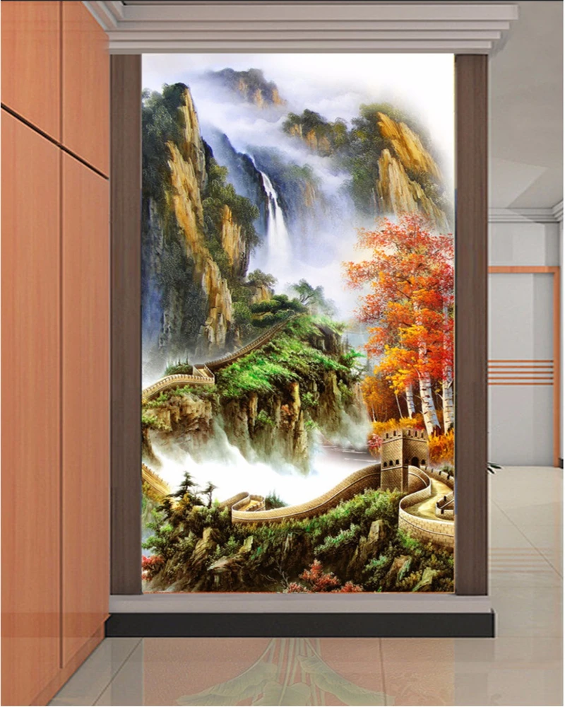 Большой размер модель Заказные обои живопись тысячи миль Великой стены красный