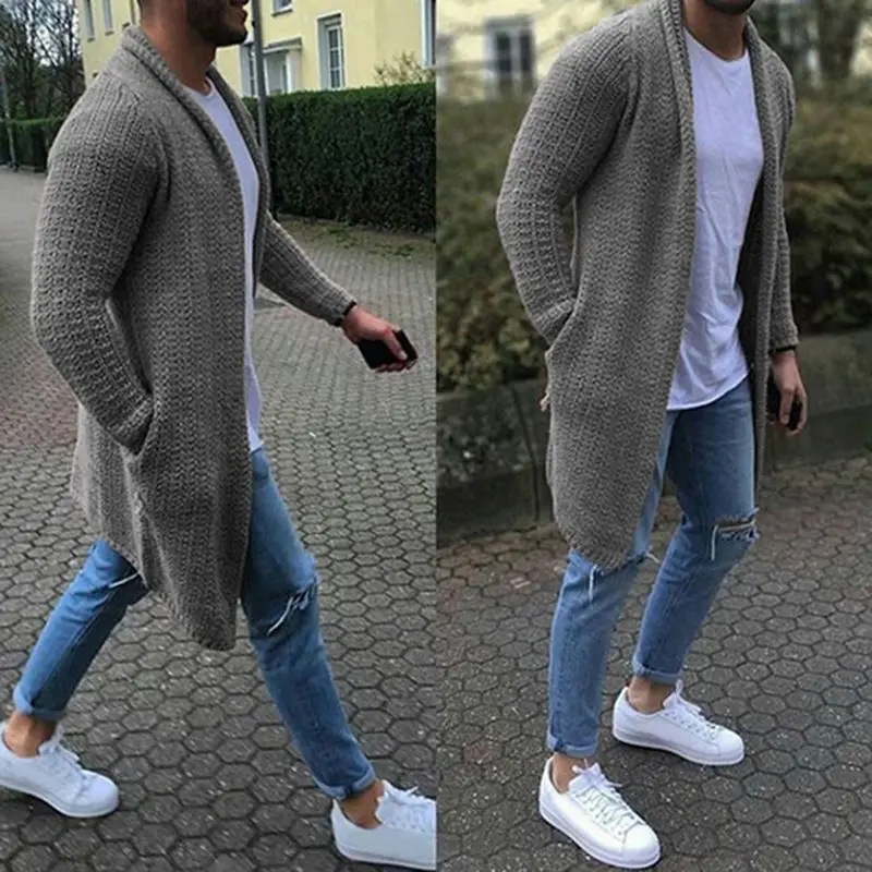 

2021 Cardigan Casual Sweater Jacket Men Loose Pocket Fashion Knitted Sweater Long Sleeve Cardigan Solid Color Sweater Medium Lon