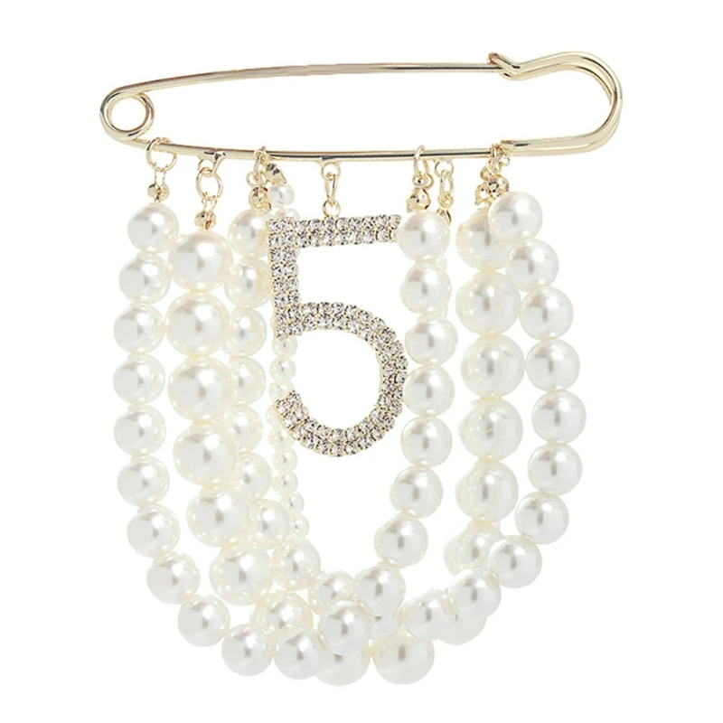 

Pearl beads tassel brooch Shiny Crystal Rhinestone Beaded Chain Pin for Women Clothes breastpin