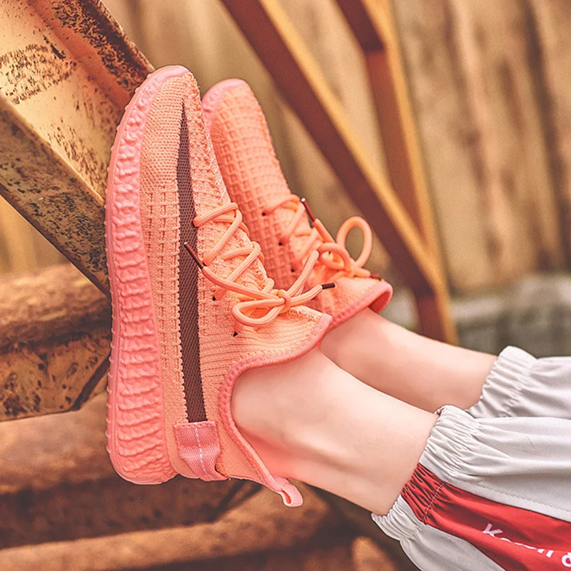 Женские кроссовки из вулканизированной сетки на платформе Цвет белый оранжевый