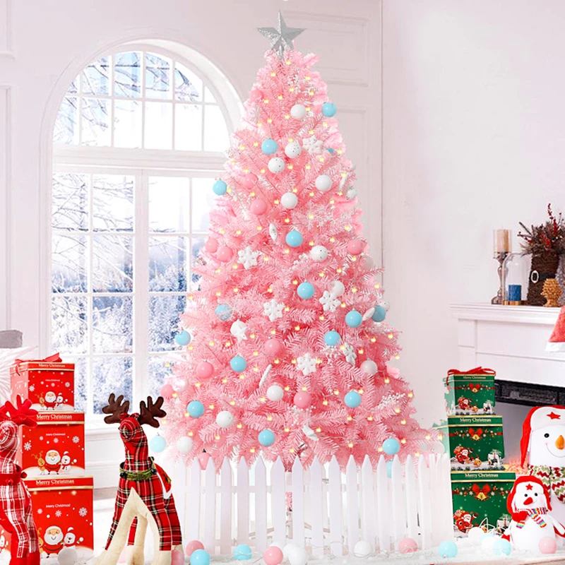 

Artificial Pink Christmas Tree 2.1m with 900 Pine Branches Christmas Tree Set LED Lights Sturdy Tripod PVC Christmas Tree Decor